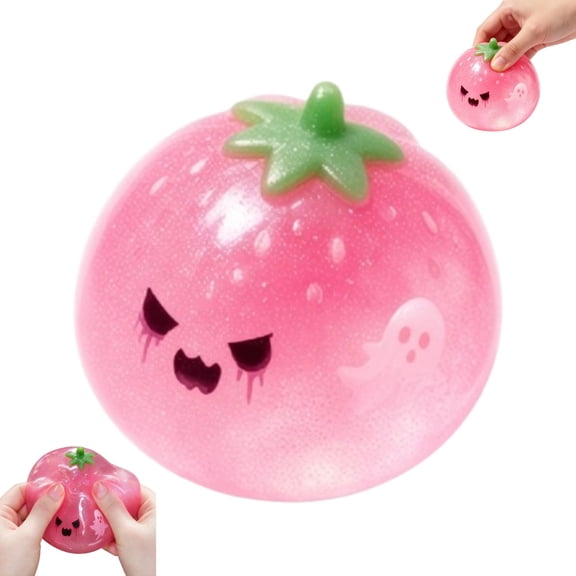 Halloween Ghost Strawberry Stress Ball - Crunchy & Crispy Sensory Squeeze Ball with Buttery-Soft Feel, ASMR Fidget Tool for Adults Anxiety Relief