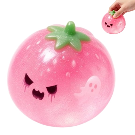 Halloween Ghost Strawberry Stress Ball - Crunchy & Crispy Sensory Squeeze Ball with Buttery-Soft Feel, ASMR Fidget Tool for Adults Anxiety Relief