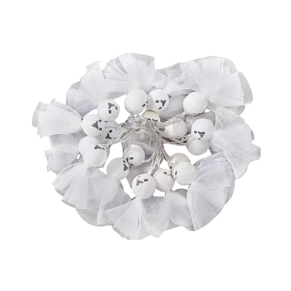 Halloween Ghost String Lights - 20-LED Tulle Ghost Fairy Lights, Spooky Indoor Outdoor Decor for Mantle Porch Window Party, Ready-to-Use Light Set