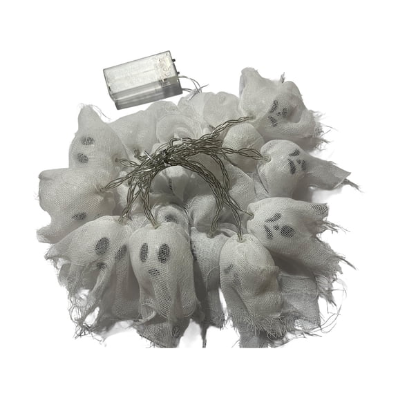 Halloween Ghost String Lights, 4.9Ft 10 LED Fabric Ghosts Garland, Battery Operated Ghost Fairy Light for Party Mantel Fireplace Indoor Outdoor Decor