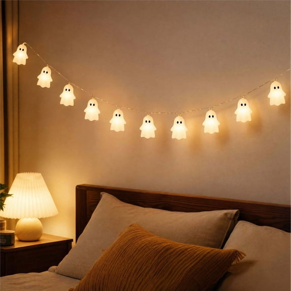Halloween Ghost String Lights, 78.74 Inch/118.11 Inch Indoor Halloween Decorations Lights with 8 White Ghosts Lights, Hanging Ghosts Fairy Lights for Bedroom Living Room Party Porch Window(B)
