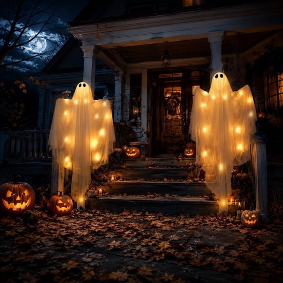 Halloween Ghost String Lights LED Decorations, Glowing Ghost Lights For Doorway Hallway Courtyard Steps Window Display, Fabric Hanging Light Decor With Spooky Halloween Party Ambiance