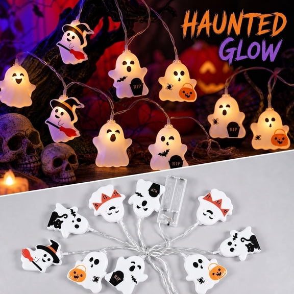 Halloween Ghost String Lights, LED Spooky Pumpkin Witch Phantom Fairy Lamp, Battery Operated Decorative Twinkle Garland for Outdoor Garden Yard Porch Home Party Atmospheric Arrangement