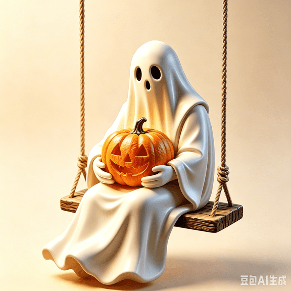 Halloween Ghost Swing Hanging Decoration - Soft Resin Ghost Figurine with Pumpkin Lantern on Rope Swing, Spooky Cute Wall Tree Window Pendant Ornament for Fall Halloween Home Party Yard Decor