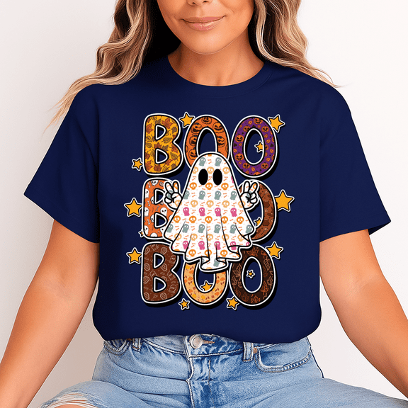 Halloween Ghost T-Shirt "BOO BOO BOO" – Cute Spooky Graphic Tee, Unisex Casual Crew Neck