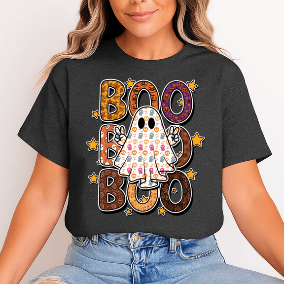 Halloween Ghost T-Shirt "BOO BOO BOO" – Cute Spooky Graphic Tee, Unisex Casual Crew Neck