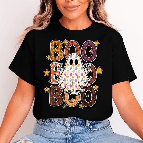 Halloween Ghost T-Shirt "BOO BOO BOO" – Cute Spooky Graphic Tee, Unisex Casual Crew Neck
