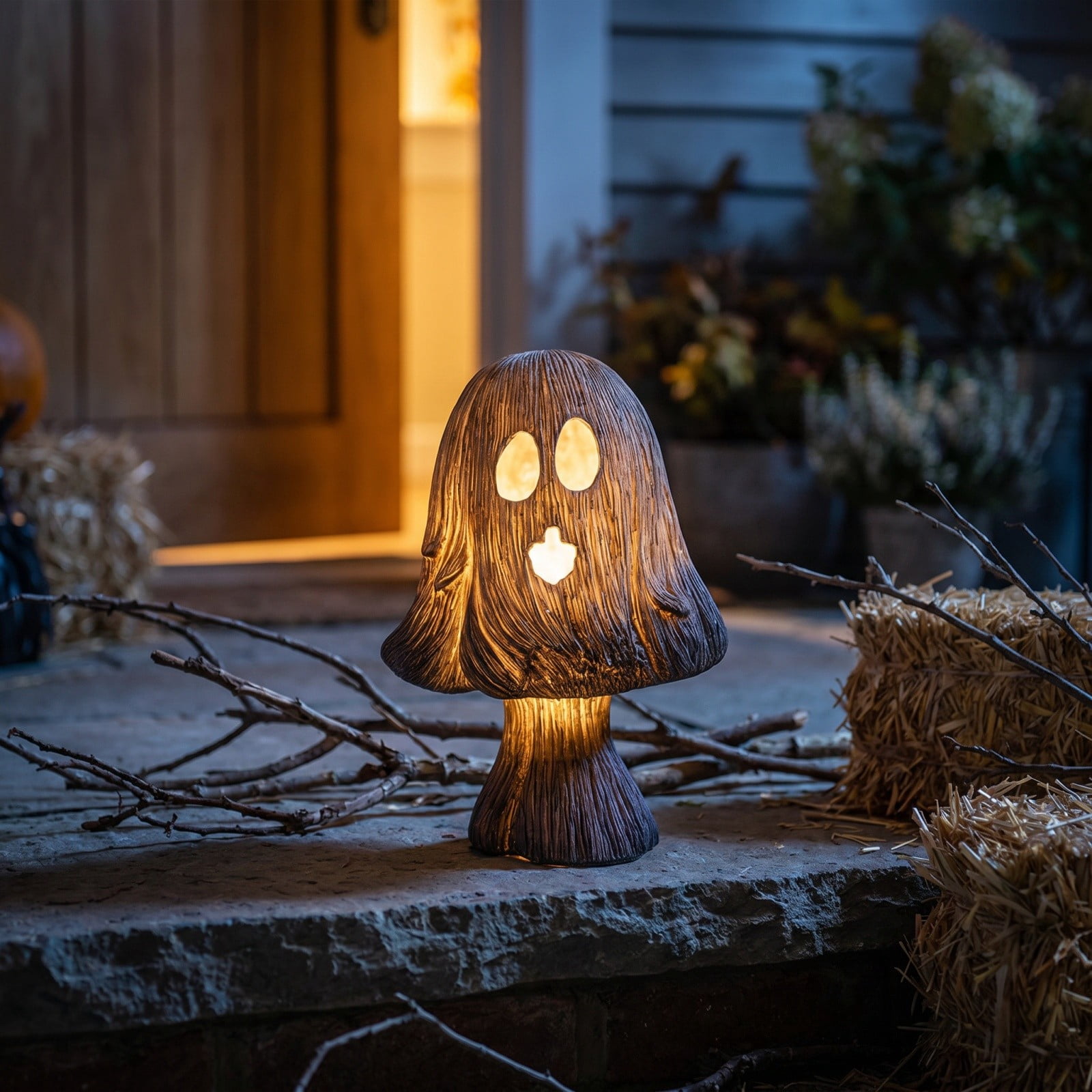 Halloween Ghost Table Lamp, Vintage Wood Textured Resin Night