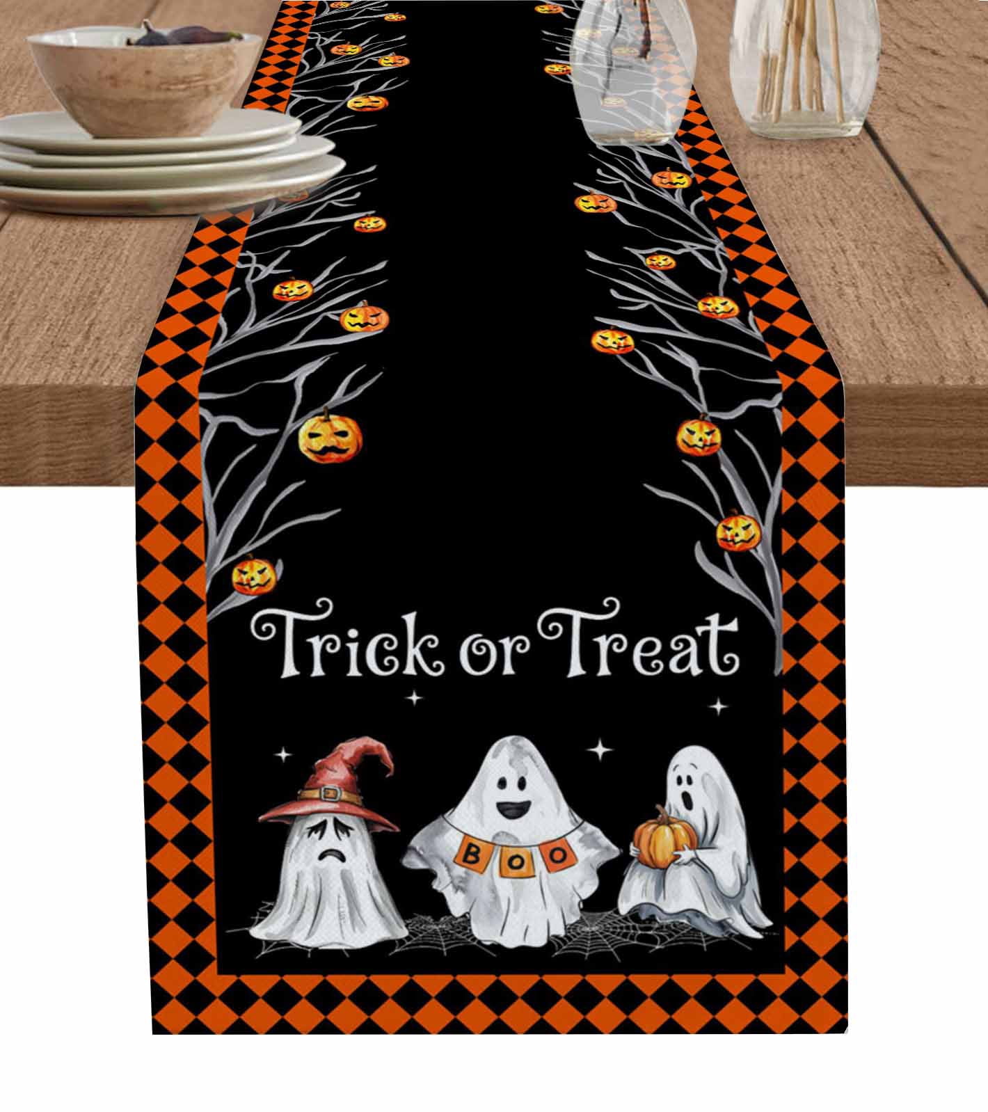 Halloween Ghost Table Runner 70 Inches, Funny Spooky Pumpkin Orange ...