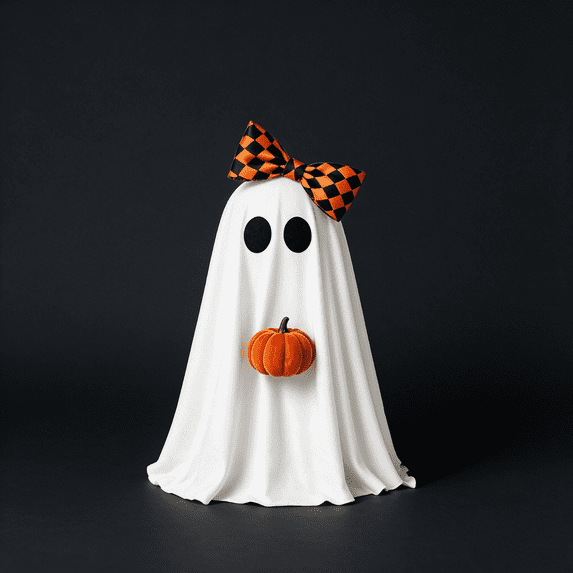 Halloween Ghost Tabletop Decor,Girls Lighted Ghost Decor with Broom, Pumpkin, Spooky Cute Halloween Decorations for Table, Mantel, Shelf, Home Party 15.7inch