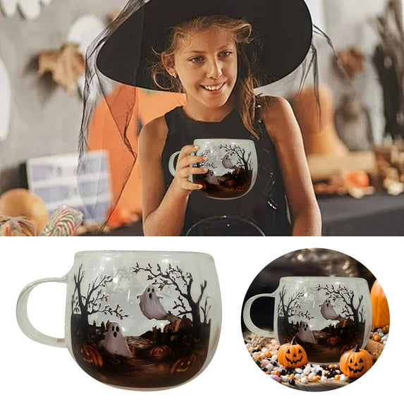 Halloween Ghost Theme Ceramic Coffee Mug - 3.94 Inch Holiday Cup for Hot Chocolate, Coffee Drinks, Seasonal Collectible with Handle, Festive Home & Office Drinkware