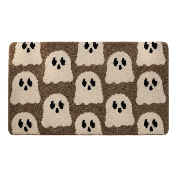 Halloween Ghost Themed Faux Fur Floor Mat, Absorbent Bathroom Mat Easy To Clean, Non Slip Stain Resistant Entryway Rug Gift