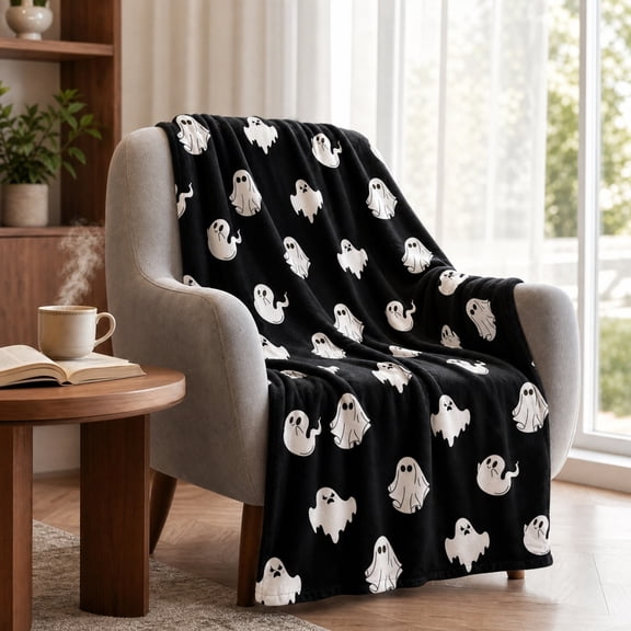 Halloween Ghost Throw Blanket 27.6x39.4in, Soft Flannel Couch Blanket for Bed Sofa, Lightweight Spooky Home Decor, Machine Washable
