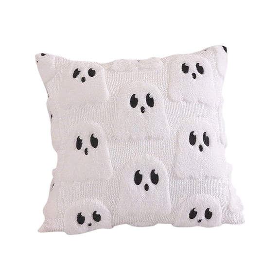 Halloween Ghost Throw Pillow Cover, 45x45cm Square Cushion Case, 3D Fluffy Cartoon Ghost Pattern, Hidden Zipper Soft Decorative Pillow Case for Home Party, No Pillow Insert