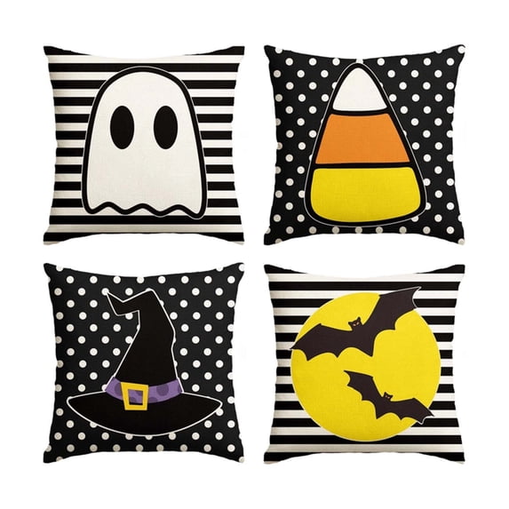 Halloween Ghost Throw Pillow Cover, Linen Printed Cushion Case, 18x18 Decorative Pillowcase, Hidden Zipper, Washable for Sofa Home by MPOISVA