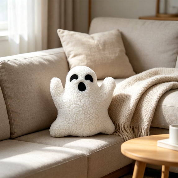 Halloween Ghost Throw Pillow, Soft Stuffed Ghost Cushion Cute Plush Decorative Accent Pillow, for Sofa Bed Bedroom Halloween Party Living Room Holiday Home Decor