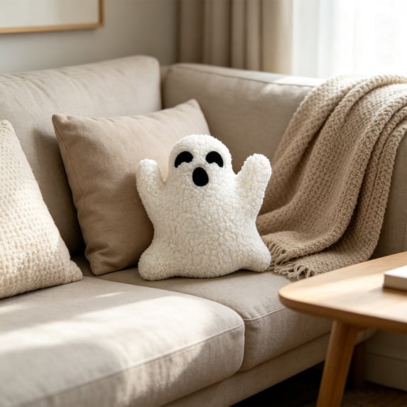 Halloween Ghost Throw Pillow, Soft Stuffed Ghost Cushion Cute Plush Decorative Accent Pillow, for Sofa Bed Bedroom Halloween Party Living Room Holiday Home Decor