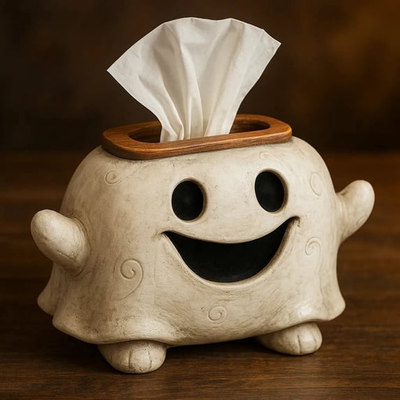 Halloween Ghost Tissue Box Holder, Spooky Decorative Tissue Case for Standard Square Boxes, Haunted House Bathroom Kitchen Party Décor