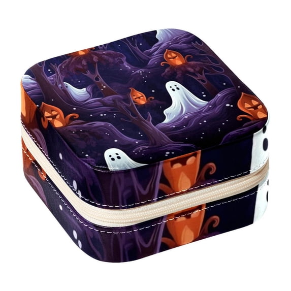 Halloween Ghost Travel Portable Square Jewelry Box Organizer Earring Necklace Bracelet Holder Decorative Display Case Stand Storage Box