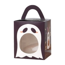 Halloween Ghost Treat Box with Handle and Clear Window, Reusable Decorative Gift Packaging for Party Favors Candy Cupcakes and Small Gifts