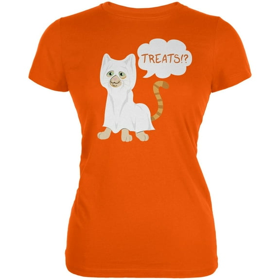 Halloween Ghost Treats Cat Orange Juniors Soft T-Shirt - X-Large