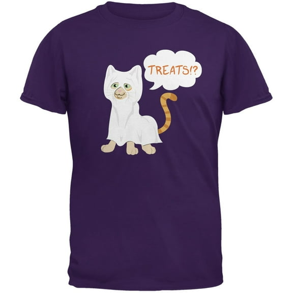 Halloween Ghost Treats Cat Purple Adult T-Shirt - Small