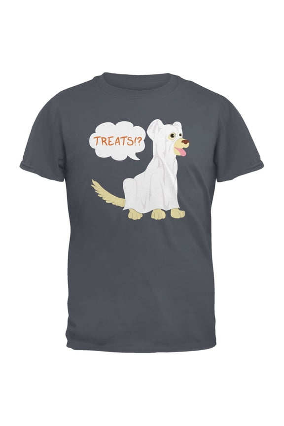 Halloween Ghost Treats Dog Charcoal Grey Adult T-Shirt - Large