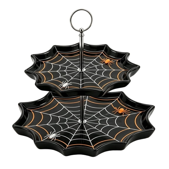 Halloween Ghost Two Tier Serving Stand, Double Layer Snack Dessert Tray with Handle, Plastic Ghost Fruit Plate for Cupcakes, Candy, Cookies, Halloween Party Table Centerpiece