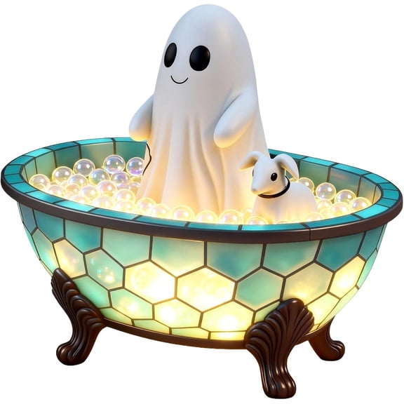 Halloween Ghost Walking Dog Bubble Bath Lamp, Ghost Walking Dog Display Statue Nightlight, Cute Bathtub Ghosts Night Lights for Halloween Decor, Halloween Decorations for Indoor Desk Home Party