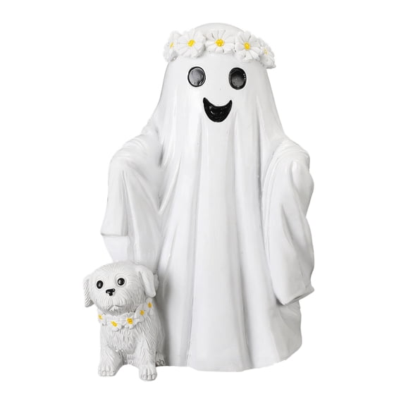 Halloween Ghost Walking Dog Statue, 6" Ghost with Dog Figurine Art Decorative Halloween Table Decor for Bedroom Gift Outdoor Festival Hotel