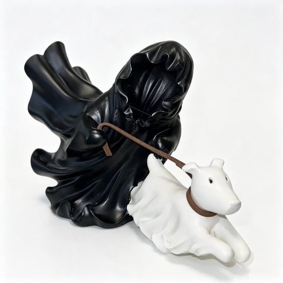 Halloween Ghost Walking Dog Statue, Faceless Ghost Puppy Resin Figurine, Spooky Gothic Tabletop Ornament for Home Mantel Shelf Party Decor