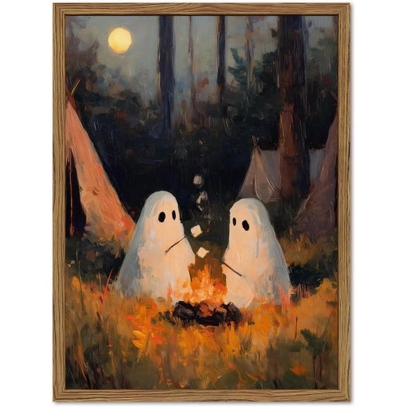 Halloween Ghost Wall Art, Cute Roasting Marshmallows By Campfire C, Seasonal Living Room And Home Decor