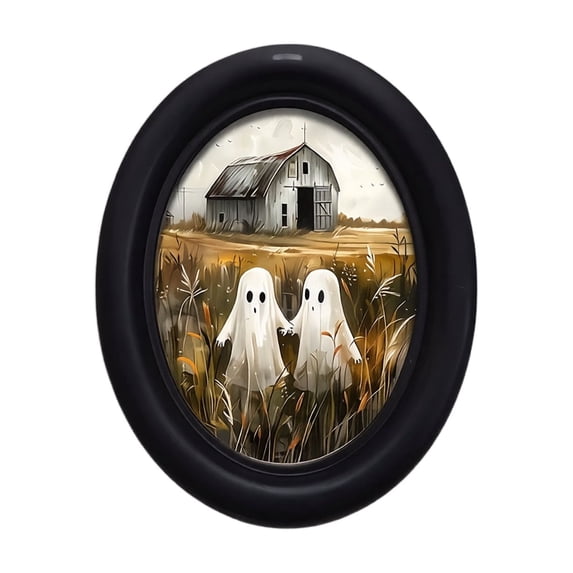 Halloween Ghost Wall Decor Featuring Rustic Wooden Oval Design, Spooky Country Charm Hanging Sign for Home Bedroom Indoor Display, Seasonal Halloween Party Decor with 1 Piece