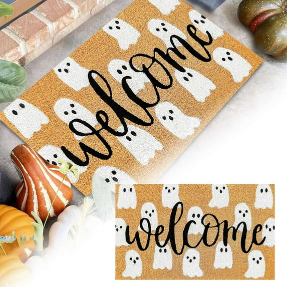 Halloween Ghost Welcome Doormat - Non- Velvet Halloween Door Mat for Indoor & Outdoor, Seasonal Front Porch Decor, Farmhouse Entryway Rug, 18" x 30"