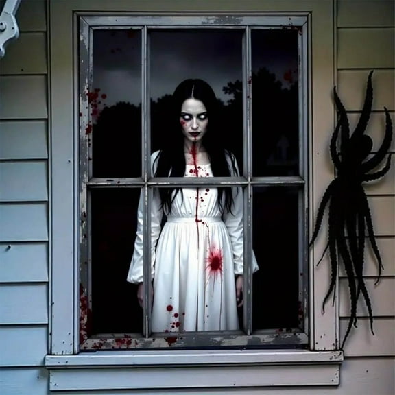 Halloween Ghost Window Decal Scary Woman Door Curtain Party Decor - Reusable Hanging Fabric Spooky Atmosphere Creator(A)
