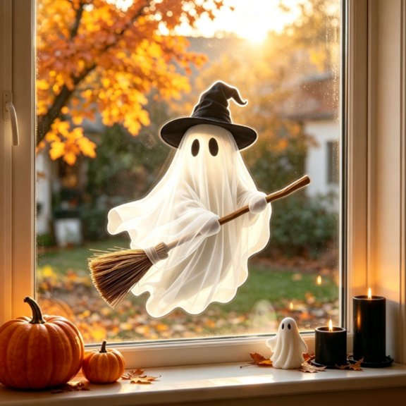 Halloween Ghost Window Sticker Glass Decoration, 16" Halloween Wizard Window Stickers, Suitable for Wall, Mirror, Door, Bedroom, Living Room, Home Decoration, Party Supplies