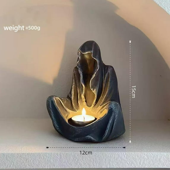 Halloween Ghost Witch Candle Holder - Resin Skull Decor, Small Tabletop Ornament for Party Ambience, Halloween Gift (Candle Not Included)