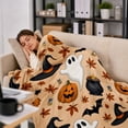 thumbnail image 1 of Halloween Ghost Witch Flannel Throw Blanket, Pumpkin Cauldron Autumn Print Cover for Couch, Sofa and Bedroom, 1 of 3