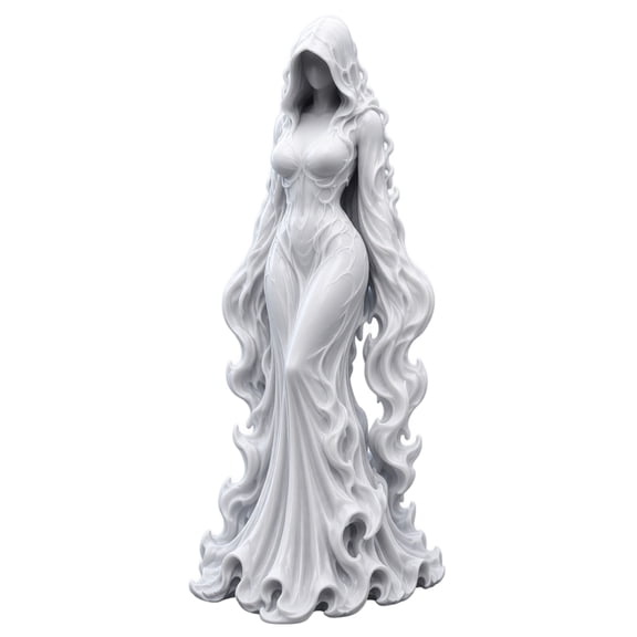 Halloween Ghost Woman Figurine, White Flowing Gown Tabletop Statue for Mantel Shelf Living Room and Seasonal Decoration