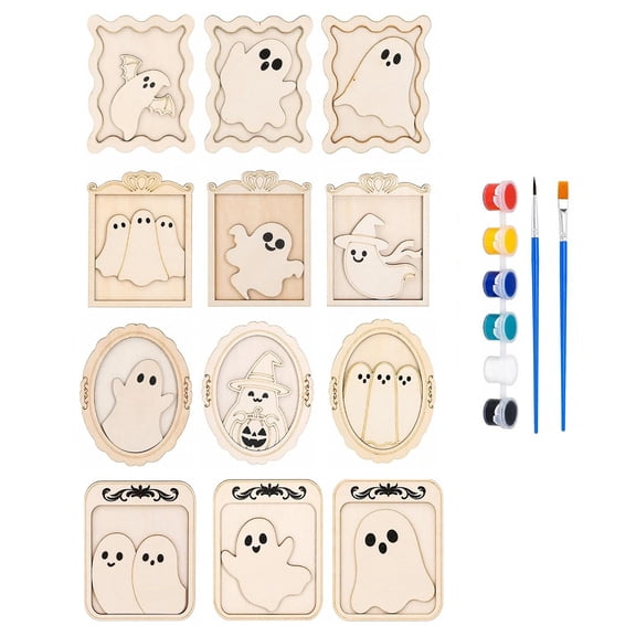 Halloween Ghost Wooden Magnet Painting Kit for Beginners, Unfinished Wooden Frame Ghost Cutout DIY Craft Set, Paint Your Own Fridge Magnet, Spooky Home Decor Handicraft Supplies for Adults