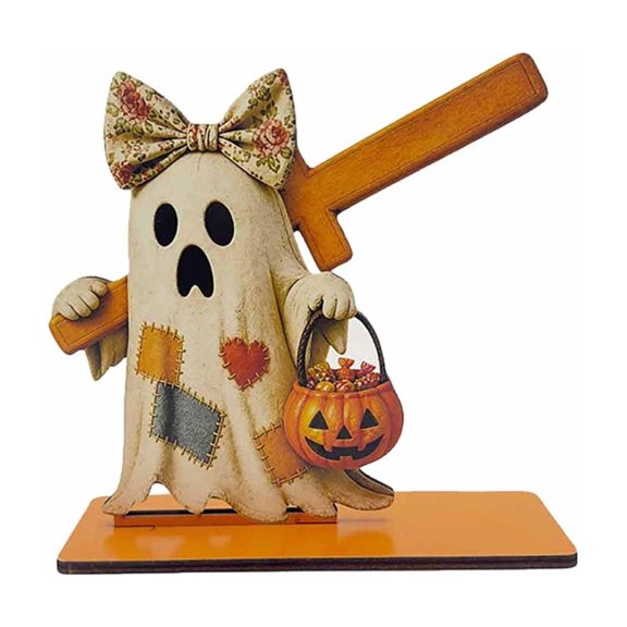 Halloween Ghost Wooden Tabletop Tissue Holder, Vintage Rustic Napkin Dispenser Storage Box, Holiday Accessory for Kitchen Bathroom Dining Room B
