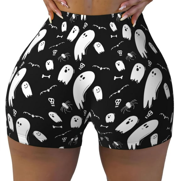 Halloween Ghost Workout Shorts For Women Scrunch Butt Lifting Yoga Gym Seamless Booty Biker Shorts Medium