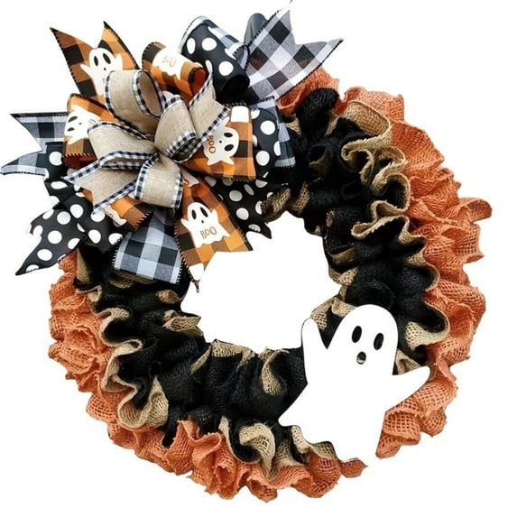 Halloween Ghost Wreath 15-Inch – Farmhouse Burlap Front Door Wreath ...
