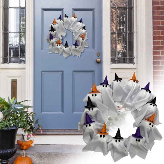 Halloween Ghost Wreath Glowing Front Door Decor Spooky Wall Hanging 16 Inch