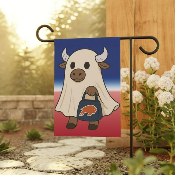 Halloween Ghost Yard Flag, Buffalo Football Fan Flag, Buffalo Garden Flag, Sports Fan Garden Flag, Blue and Red Flag, Game Day Flag