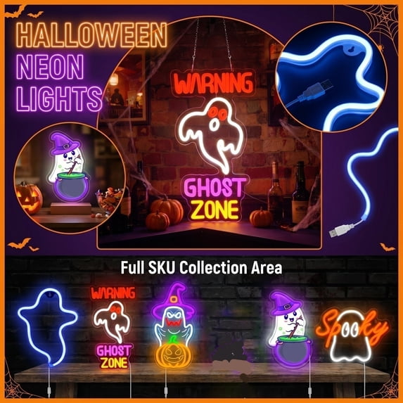 Halloween Ghost Zone Neon Sign, Spooky Haunted Mansion Decor LED Neon Signs, Ghost Neon Light Up Sign for Haunted House Man Cave Bar Party Christmas Decor