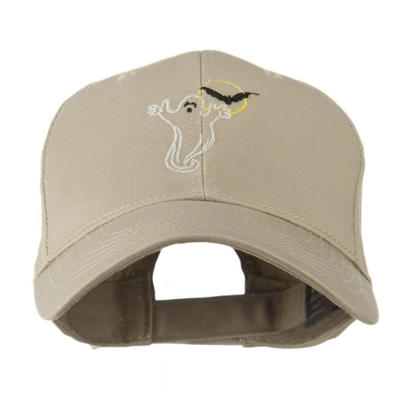Halloween Ghost with Moon and Bat Embroidered Cap - Khaki OSFM