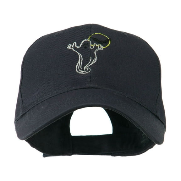 Halloween Ghost with Moon and Bat Embroidered Cap - Navy OSFM