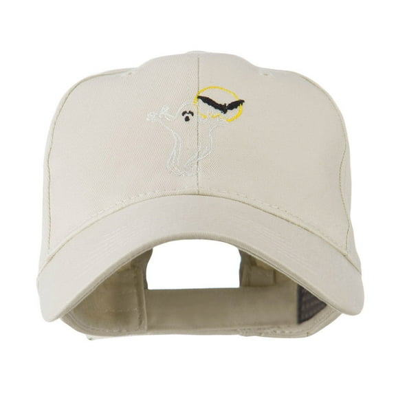 Halloween Ghost with Moon and Bat Embroidered Cap - Stone OSFM