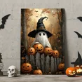 thumbnail image 1 of Halloween Ghost with Witch Hat Pumpkin Lanterns Canvas Wall Art Spooky Haunted Forest Framed Canvas Print Seasonal Wall Décor for Living Room Bedroom, 1 of 6